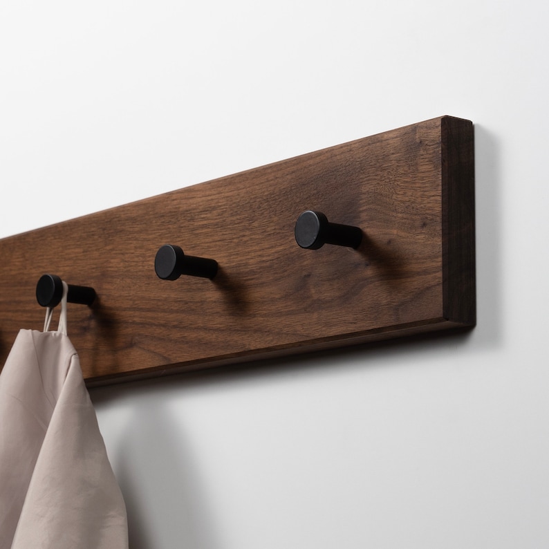 Coat Rack walnut wood Coat Hooks Coat Stand Wall Hooks Wardrobe Schwarze Haken