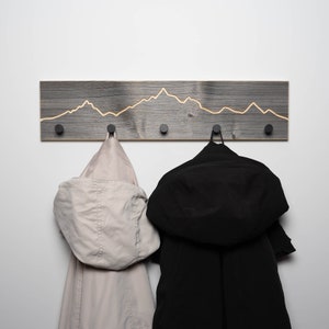 Coat Rack mountain contour I old wood I Coat Hooks Wardrobe I wall mounted rack zdjęcie 5