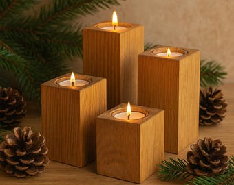 Advent wreath with tea lights made of oak wood for Christmas | Modern Advent wreath & wooden candle holders