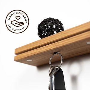 Schlüsselbrett aus Eichenholz mit Ablage und Magneten I Schlüsselhalter 30cm Holz für Flur & Büro Bild 4
