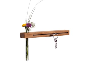 Schlüsselbrett aus Holz mit Vase | Holz-Schlüsselbrett