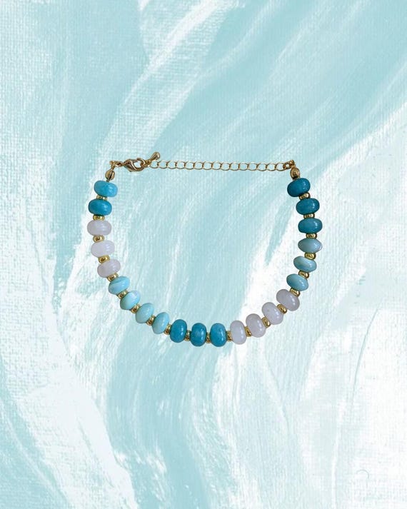 Turquoise, White & Gold Beaded Bracelet | Handmade Coastal Jewelry
