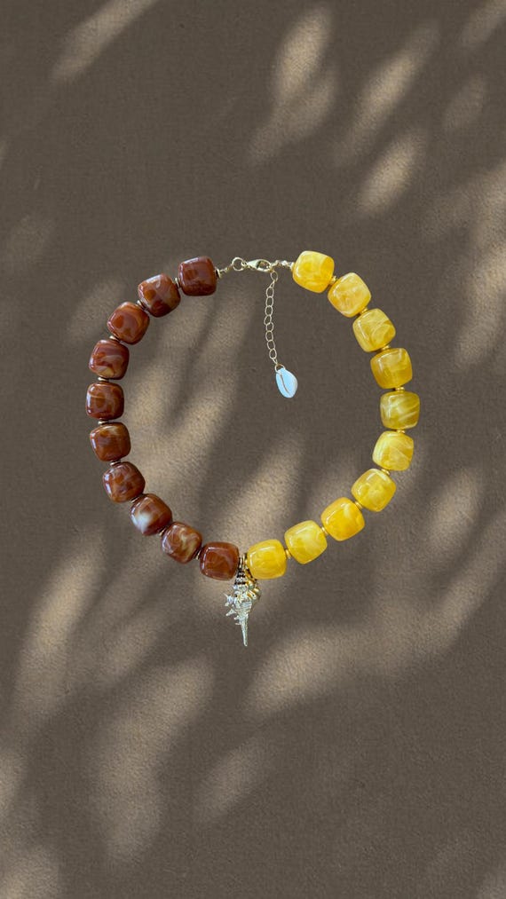 Easy Does It | Chunky Yellow & Brown Beaded Shell Necklace | Coastal Statement Jewelry | The Local Edit