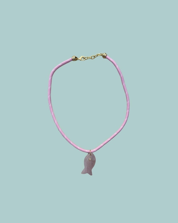 Pink Quartz Fish Pendant Necklace With Pink Cord | Handmade Coastal Jewelry