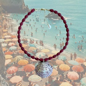 Ruby Red Rice Beads with Shell Pendant | Statement Jewelry