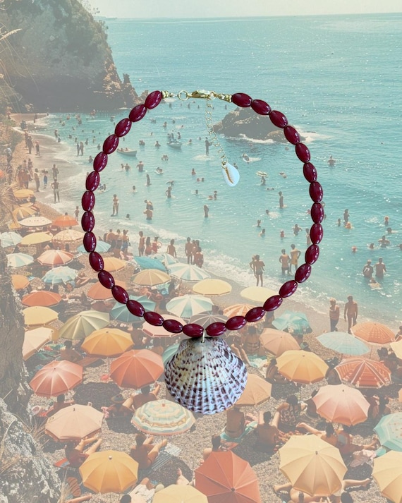 Ruby Red Rice Beads with Shell Pendant | Statement Jewelry