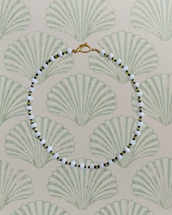 White, Light Green & Brown Strand Necklace