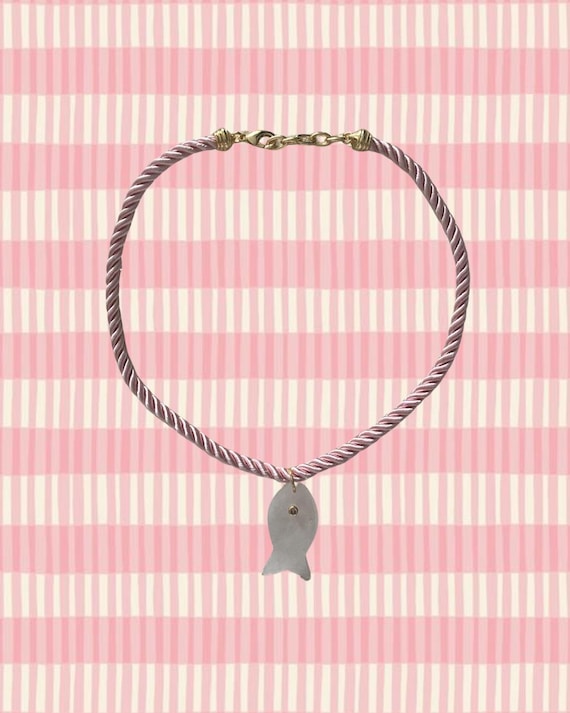 Clear Quartz Fish Pendant Necklace With Pink Braided Silk Rope Cord | Handmade Coastal Jewelry