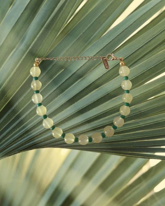 Green & Yellow Beaded Bracelet | Handmade Coastal Jewelry