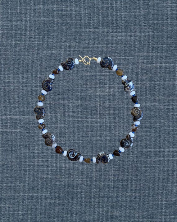 Brown Ceramic Snail Shell & White Rondelle Beads | The Seaborne Signature