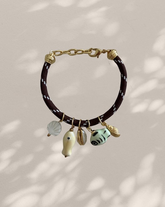 Coastal Charm Bracelet with Brown Cord