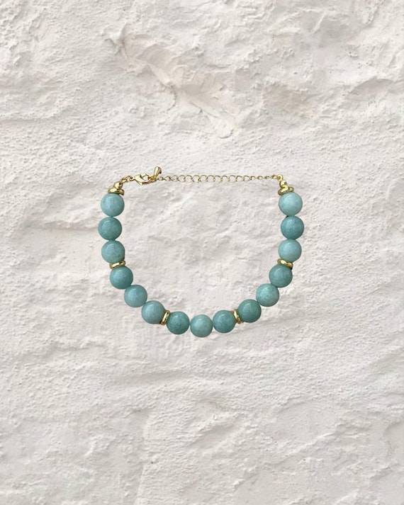 Mineral Springs | Turquoise Jade & Gold Beaded Bracelet | Handmade Coastal Jewelry | Salted Stone