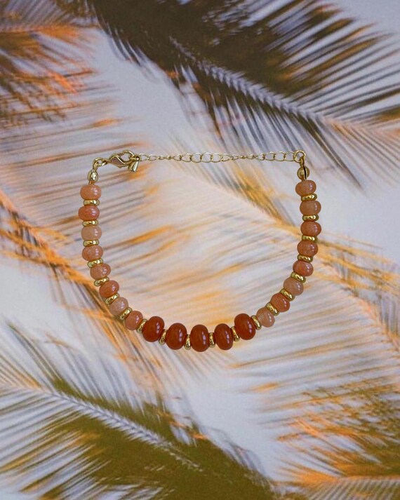 Gold & Orange Beaded Bracelet | Handmade Coastal Jewelry
