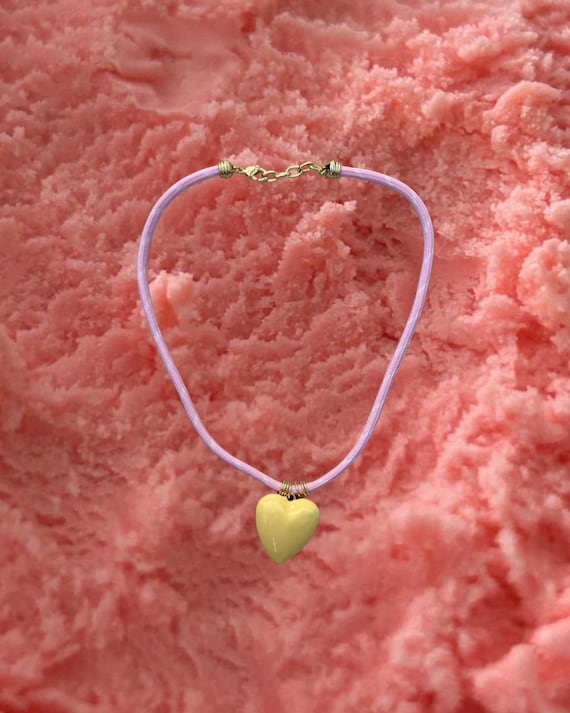 Puffy Yellow Heart With Pink Cord | Sherbet Summer