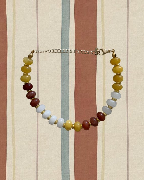 Orange, Yellow & White Beaded Bracelet with Gold Spacers | Handmade Coastal Jewelry