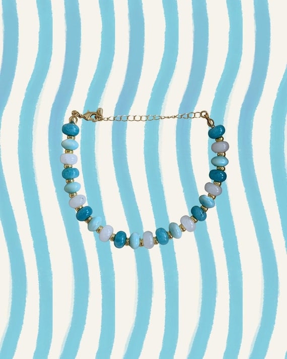 Turquoise, White & Gold Beaded Bracelet | Handmade Coastal Jewelry