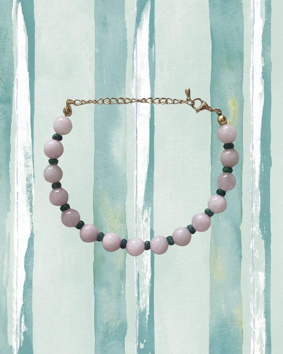 Rose Quartz & Green Beaded Bracelet | Handmade Coastal Jewelry