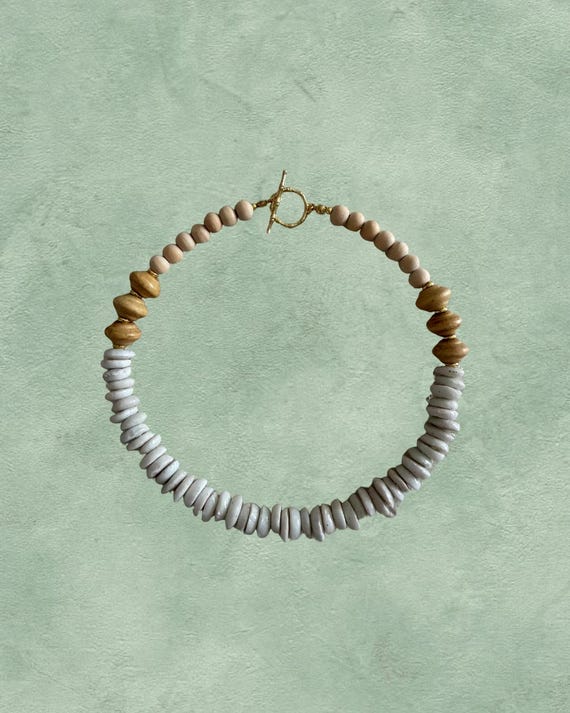 Ivory Current – Classic Strand | The Coastal Heirloom Edit | White Ashanti Bead Necklace & Natural Wooden Beads