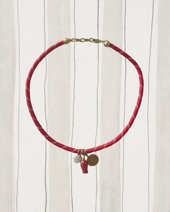Fish Charm Pendant Necklace With Red Cord | Handmade Coastal Jewelry