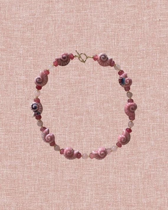 Pink Ceramic Snail Shell Beaded Necklace | The Seaborne Signature