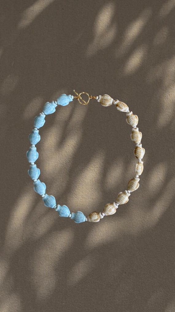 Gone Swimming | Cream & Blue Ceramic Fish Bead Necklace | Coastal Statement Jewelry | The Local Edit