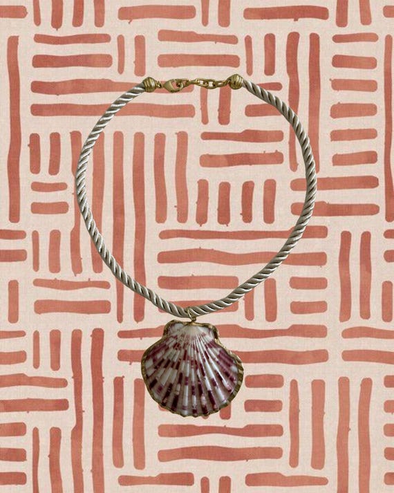 Scallop Shell Pendant Necklace With Cream Braided Silk Rope Cord | Handmade Coastal Jewelry