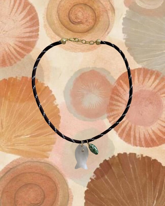 Clear Quartz Fish Pendant Necklace With Brown Cord | Handmade Coastal Jewelry