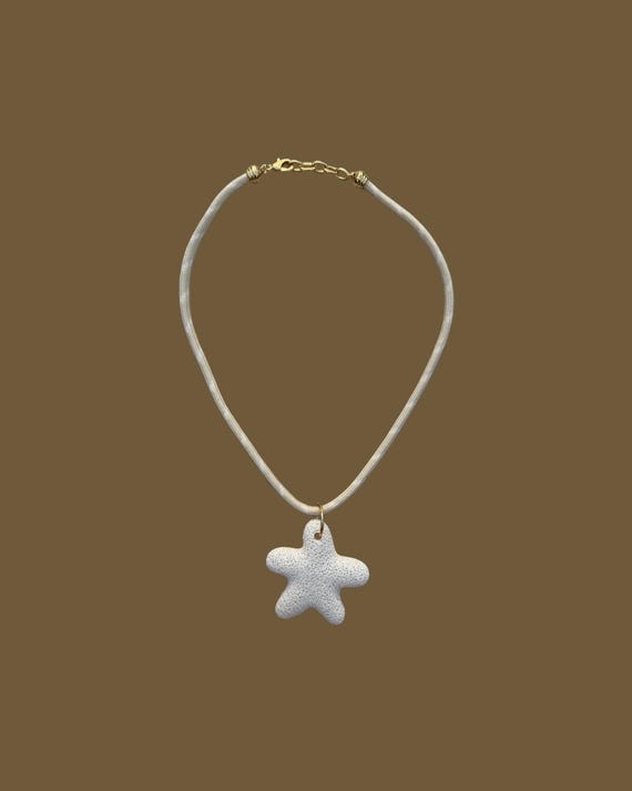Lava Starfish Pendant Necklace With Beige Cord | Handmade Coastal Jewelry