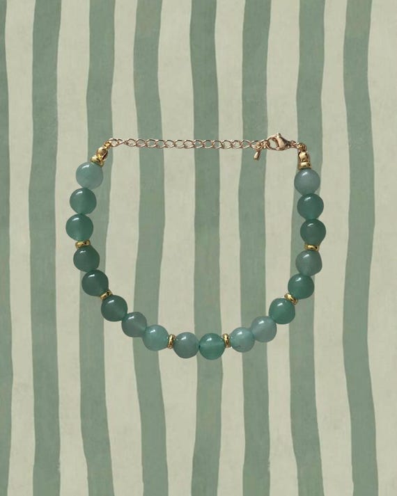 Green & Gold Beaded Bracelet | Handmade Coastal Jewelry