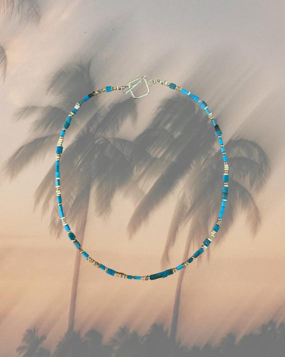 Afghan Turquoise & Gold Bead Necklace | Handmade Coastal Jewelry