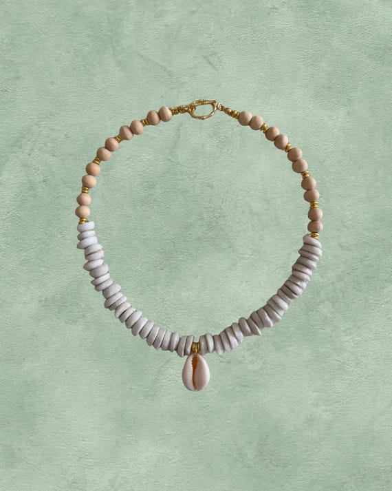 Ivory Current – Shell Statement Necklace | The Coastal Heirloom Edit | White Ashanti Beads & Natural Wooden Beads