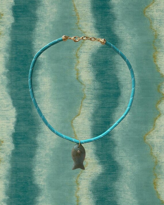 Amazonite Fish Pendant Necklace With Teal Cord | Handmade Coastal Jewelry