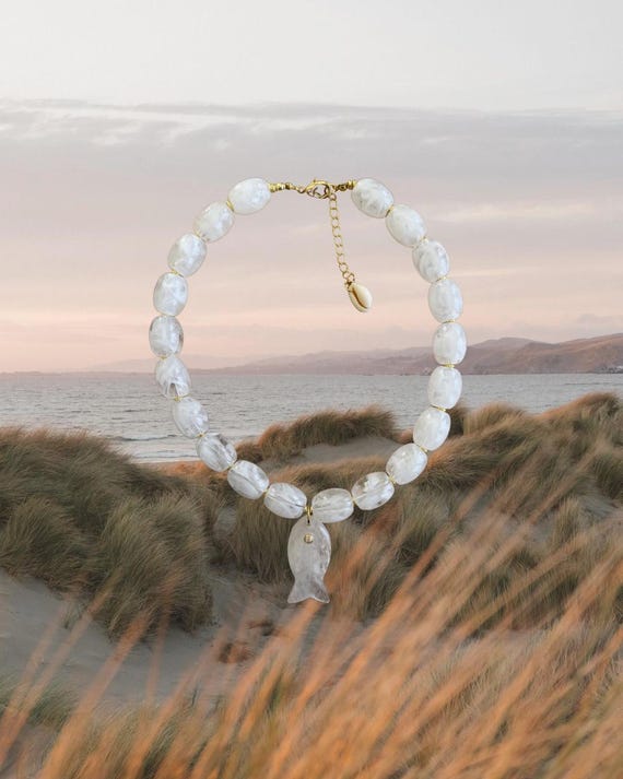 Low Tide Necklace | Clear Quartz Fish Pendant Necklace | Ocean-Inspired Statement Jewelry | The Dunes Collection