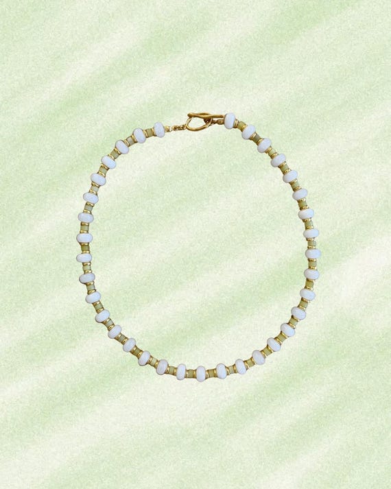 White, Lime & Gold Beaded Strand Necklace