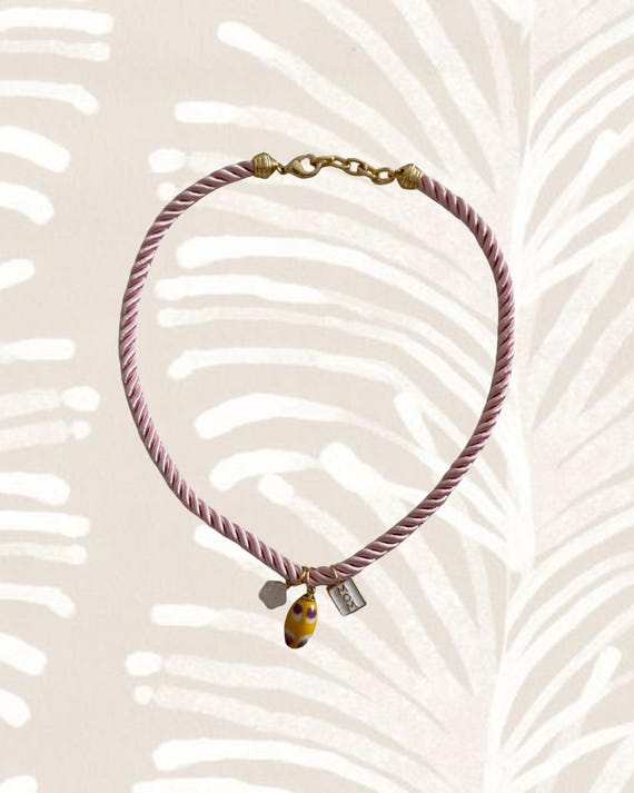 Mom Charm Necklace With Pink Braided Silk Rope Cord | Handmade Jewelry