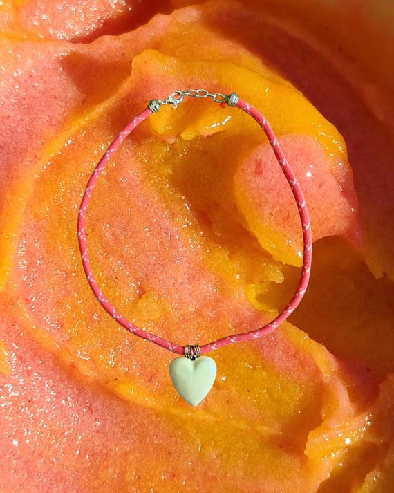 Puffy Yellow Heart With Orange Cord | Sherbet Summer