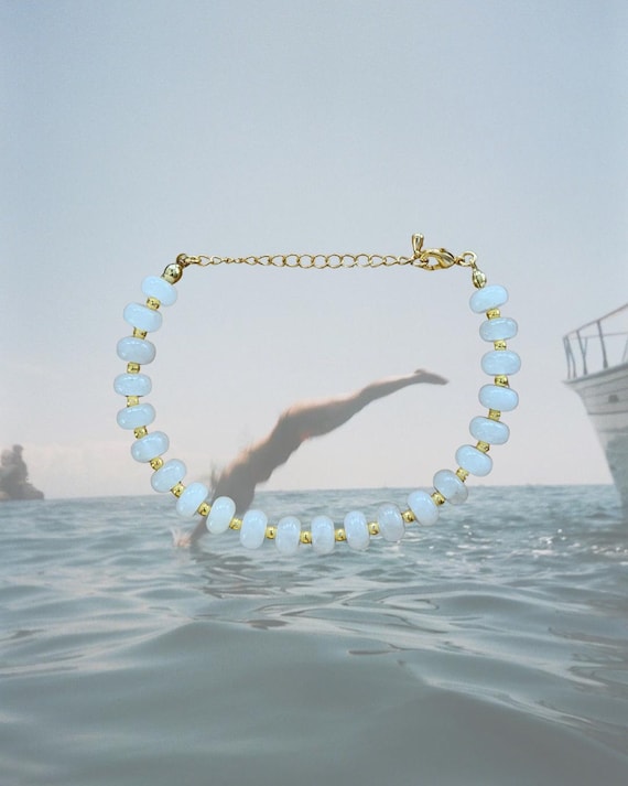White & Gold Beaded Bracelet | Handmade Coastal Jewelry