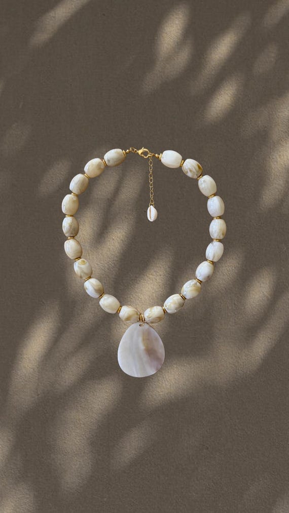Old Salt | Cream Beaded Shell Necklace | Coastal Statement Jewelry | The Local Edit