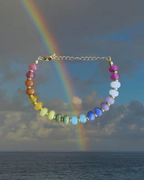Rainbow & Gold Beaded Bracelet | Handmade Coastal Jewelry