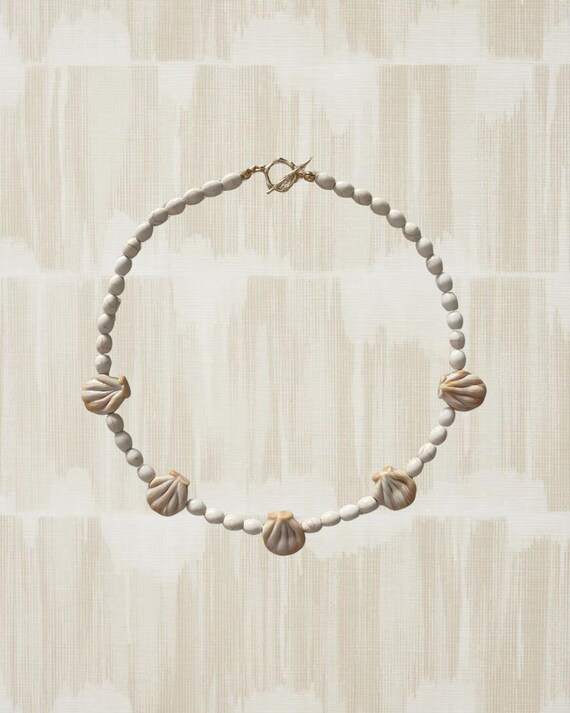 Cream Glass Shell Beaded Necklace | Handmade Coastal Jewelry