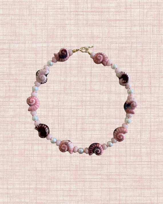 Pink Ceramic Snail Shell & Pearl Beaded Necklace | The Seaborne Signature