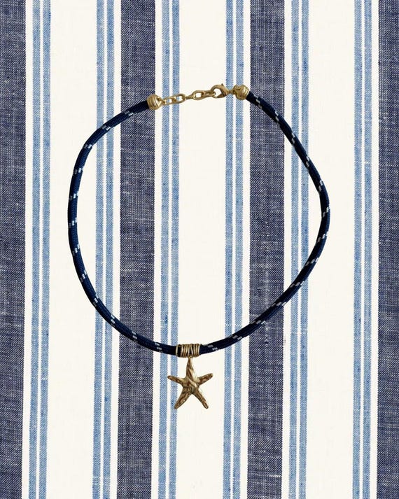 Starfish Charm Necklace With Navy Cord | Handmade Coastal Jewelry