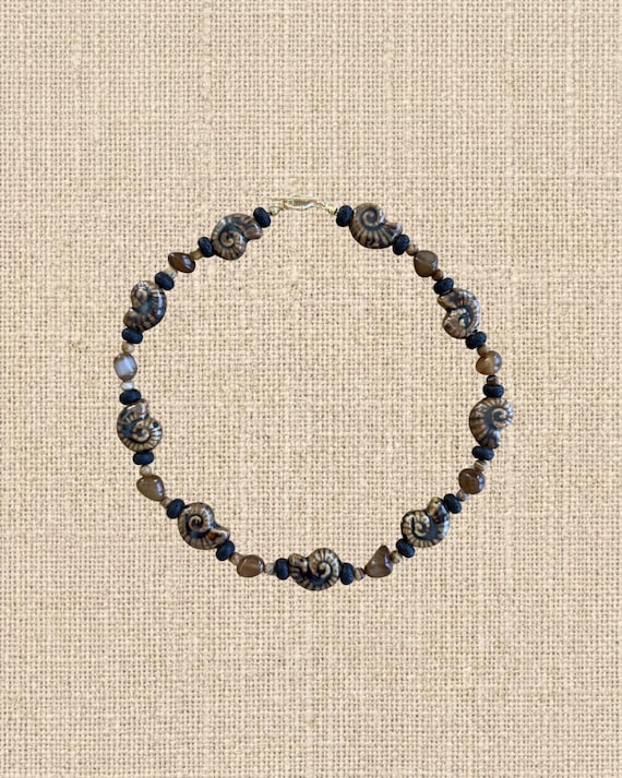 Brown Ceramic Snail Shell & Lava Stone Beads | The Seaborne Signature