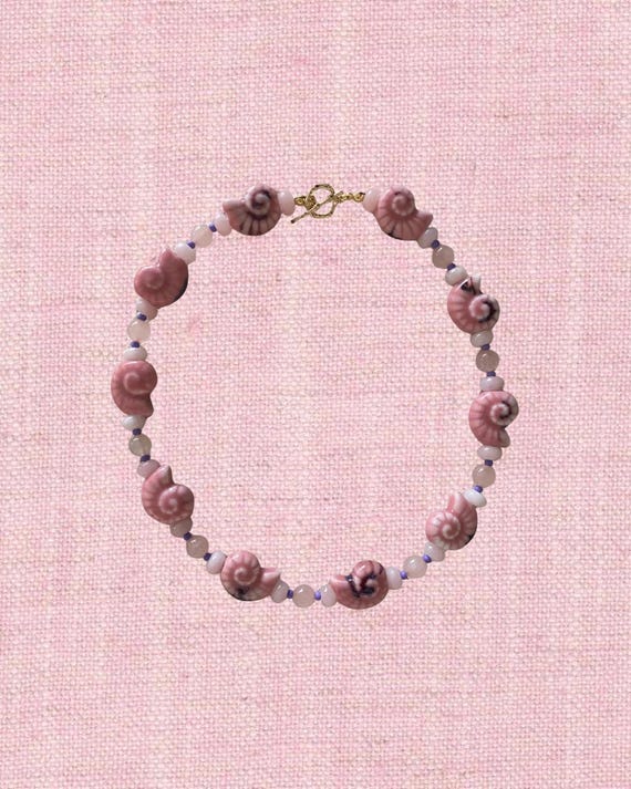 Pink Ceramic Snail Shell Beaded Necklace | The Seaborne Signature