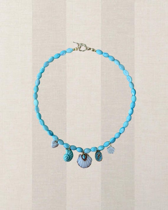 Turquoise Coastal Charm Necklace, Shell Pendant Jewelry