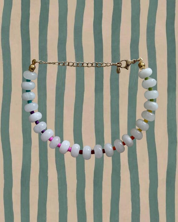 White & Rainbow Beaded Bracelet | Handmade Coastal Jewelry