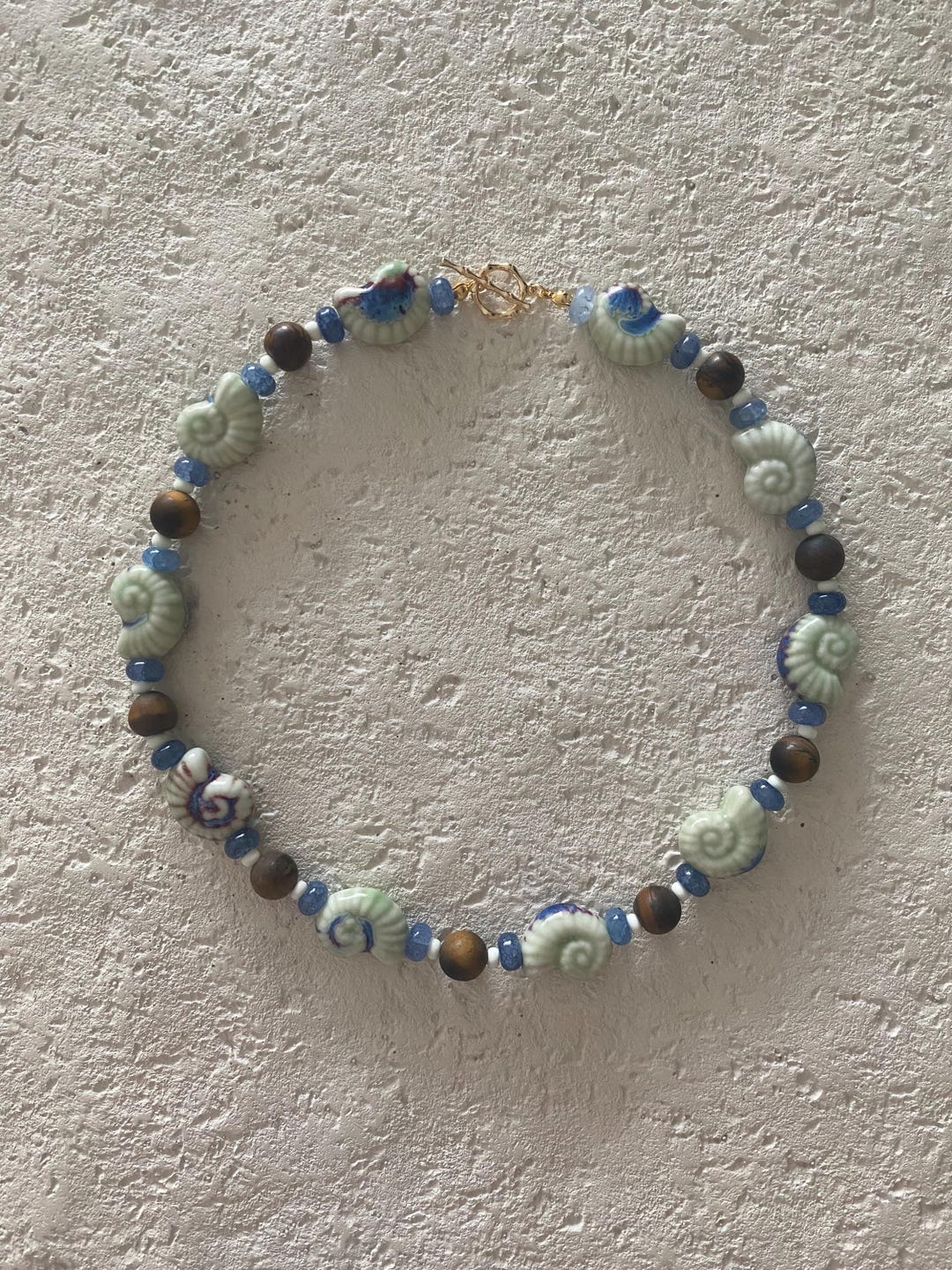 Green Ceramic Snail Shell Beaded Necklace | Handmade Coastal Jewelry - Etsy