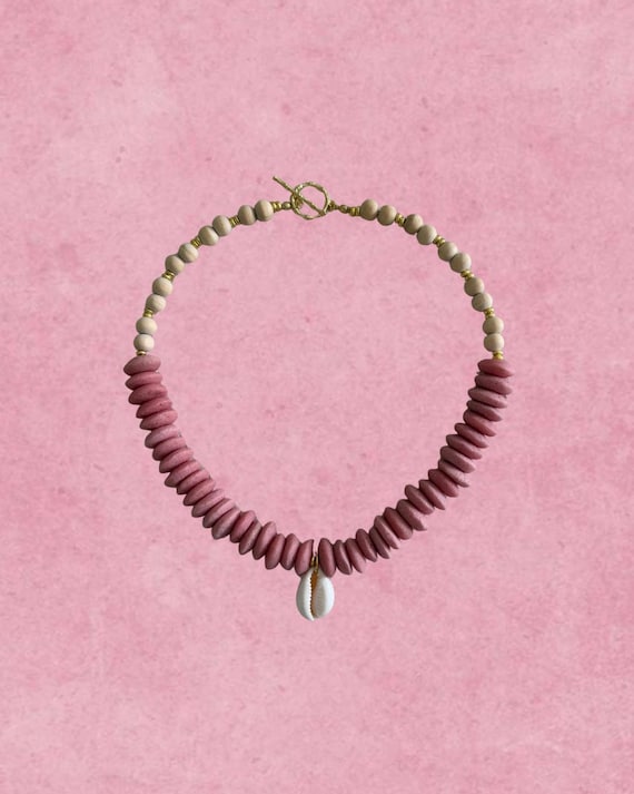 Coral Coast – Shell Statement Necklace | The Coastal Heirloom Edit | Pink African Fair Trade Glass Beads