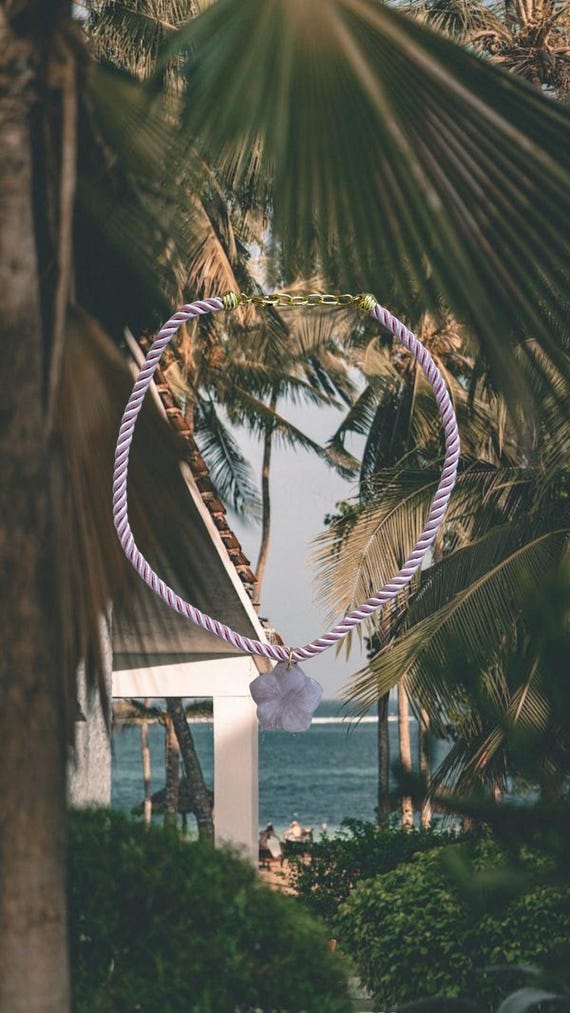 Wailea Necklace | Pink Cord Flower Necklace, Mother of Pearl Flower Pendant, Hawaiian Inspired Jewelry | Lei'd Back Collection
