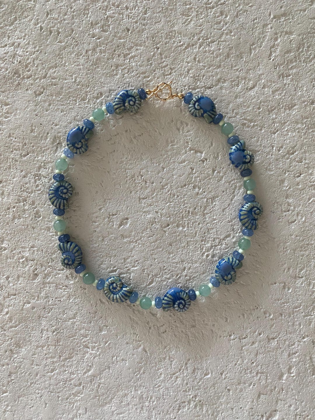 Blue Ceramic Snail Shell Beaded Necklace | Handmade Coastal Jewelry - Etsy